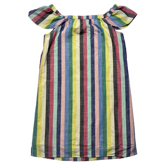 J.CREW Rainbow Stripe Off The Shoulder Woven Cotton Shift Dress Size 4 Lined - Picture 5 of 9